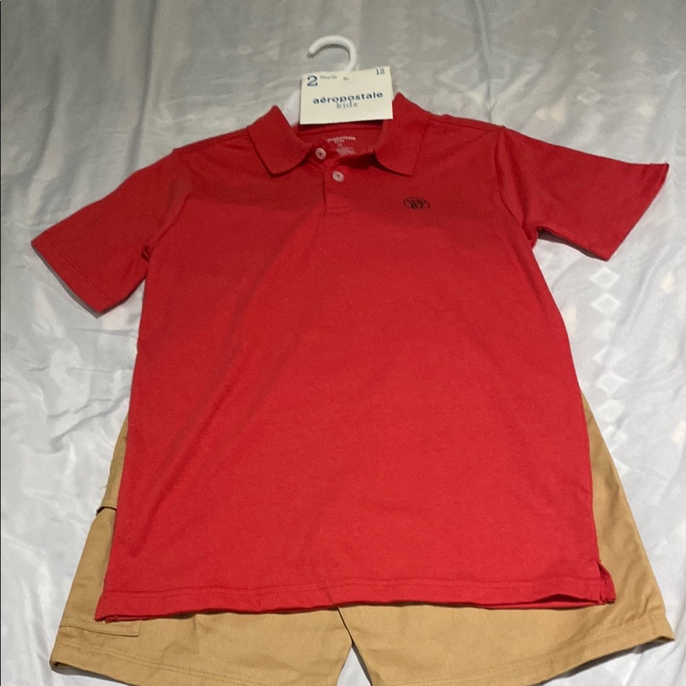 Aeropostale Red Polo and Tan Shorts Combo